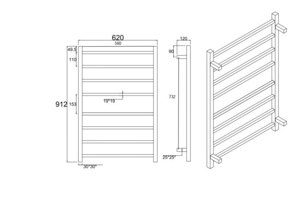 Square Chrome Electric Heated Towel Rack 8 Bars - Image 2